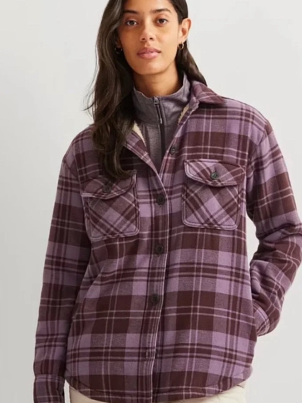 Eddie Bauer Women’s Heritage Sherpa Bonded  Shacket Shirt Loganberry NWT